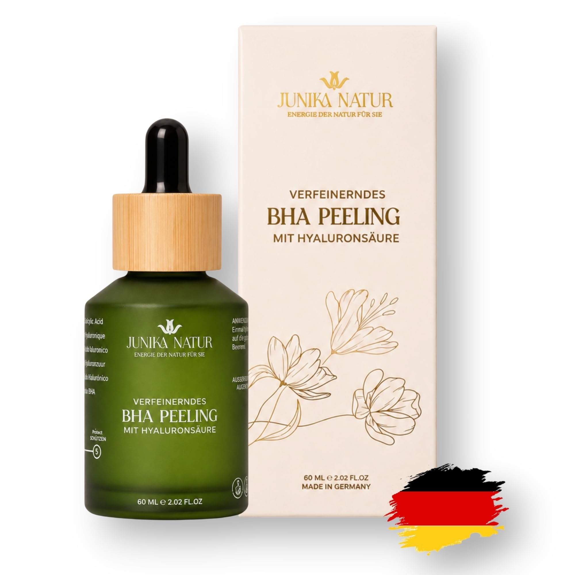Peeling BHA con Acido Ialuronico 60 ml – Esfoliante Viso con Acido Salicilico Uomo e Donna – Minimizza i Pori – Contro Imperfezioni e Punti Neri – Affina la Pelle – Vegano