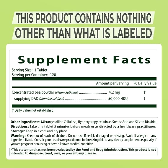 MAX DAO Enzyme Supplement 120 Tablets, 50,000 HDU per Tablet Adjustable Dosage, Extended Release, Histamine Blocker