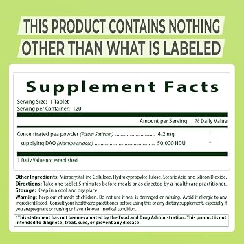 MAX DAO Enzyme Supplement 120 Tablets, 50,000 HDU per Tablet Adjustable Dosage, Extended Release, Histamine Blocker