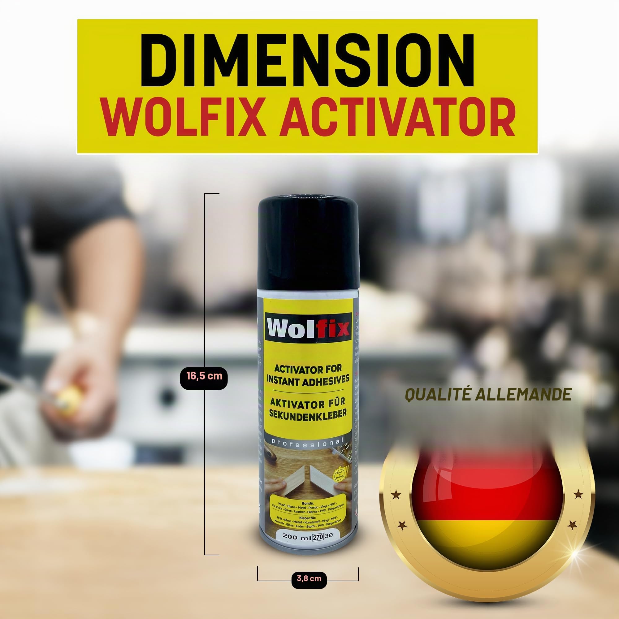 Wolfix Activateur Spray 3 pièces 200ml pour Colle Cyanoacrylate Super Glue Extra Forte - Accélérateur de Colle Forte Tout Support - Convient pour le MDF, les métaux, le plastique, le verre, le cuir