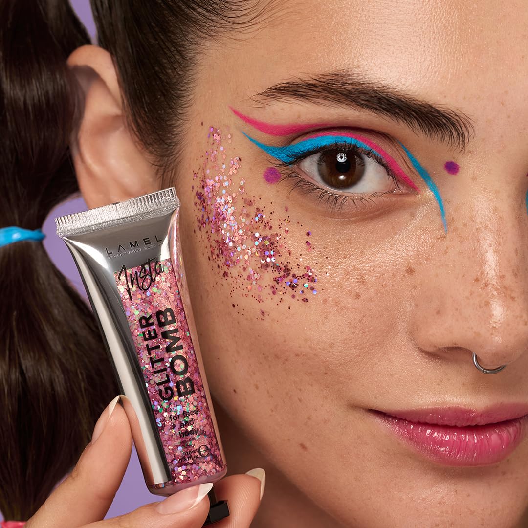 Lamel- INSTA Glitter Bomb №403-Pink | Suitable for face and body | Long Lasting wear| shiny accent to makeup | Available 3 different fashionable shades | Effortless and even application | 20ml - Image 4 thumbnail
