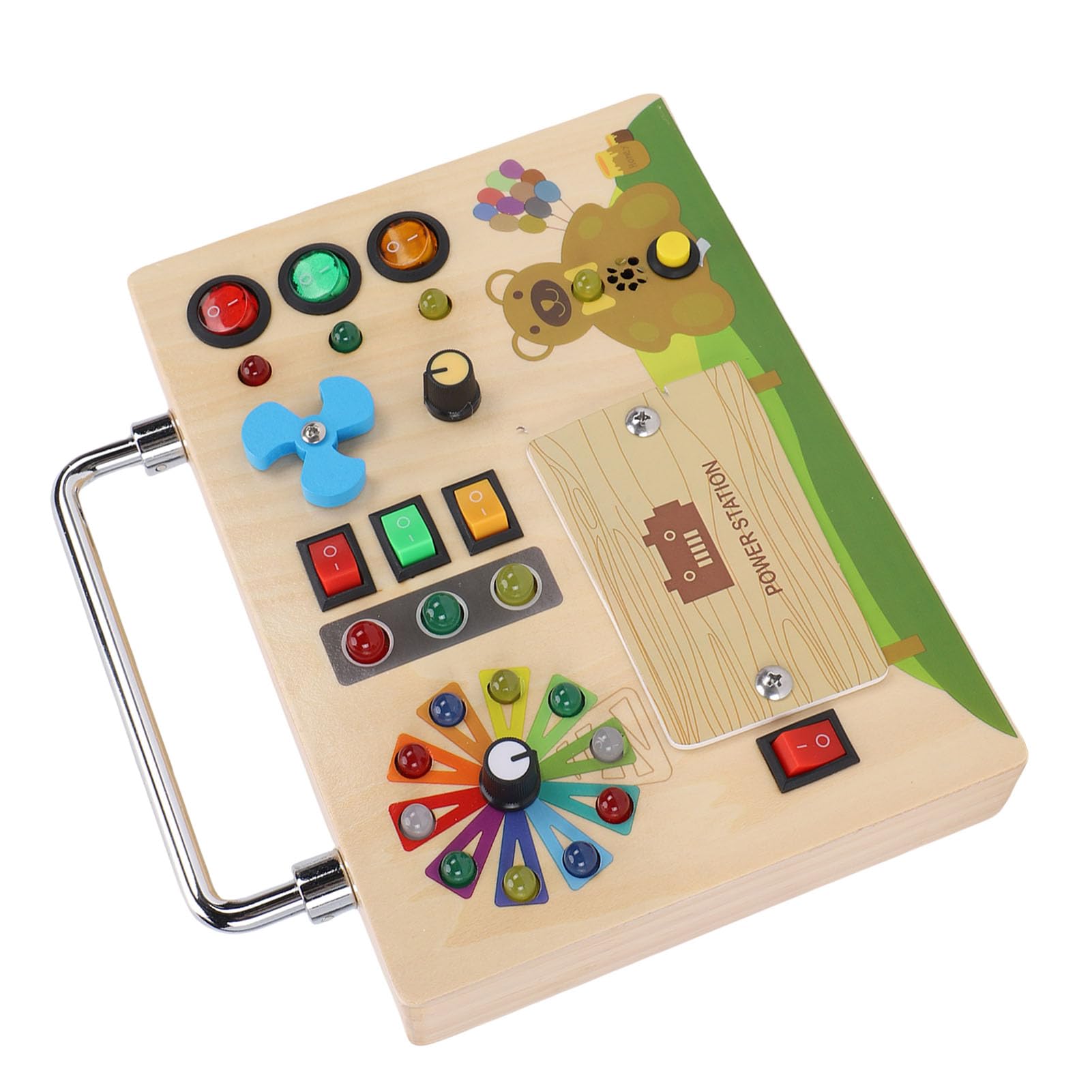 Busy Board, Sensorisches Holzspielzeug, -Aktivitätsbrett mit LED-Lichtern und Ampelwerkzeug für die Entwicklung der Feinmotorik von Kleinkindern auf Reisen