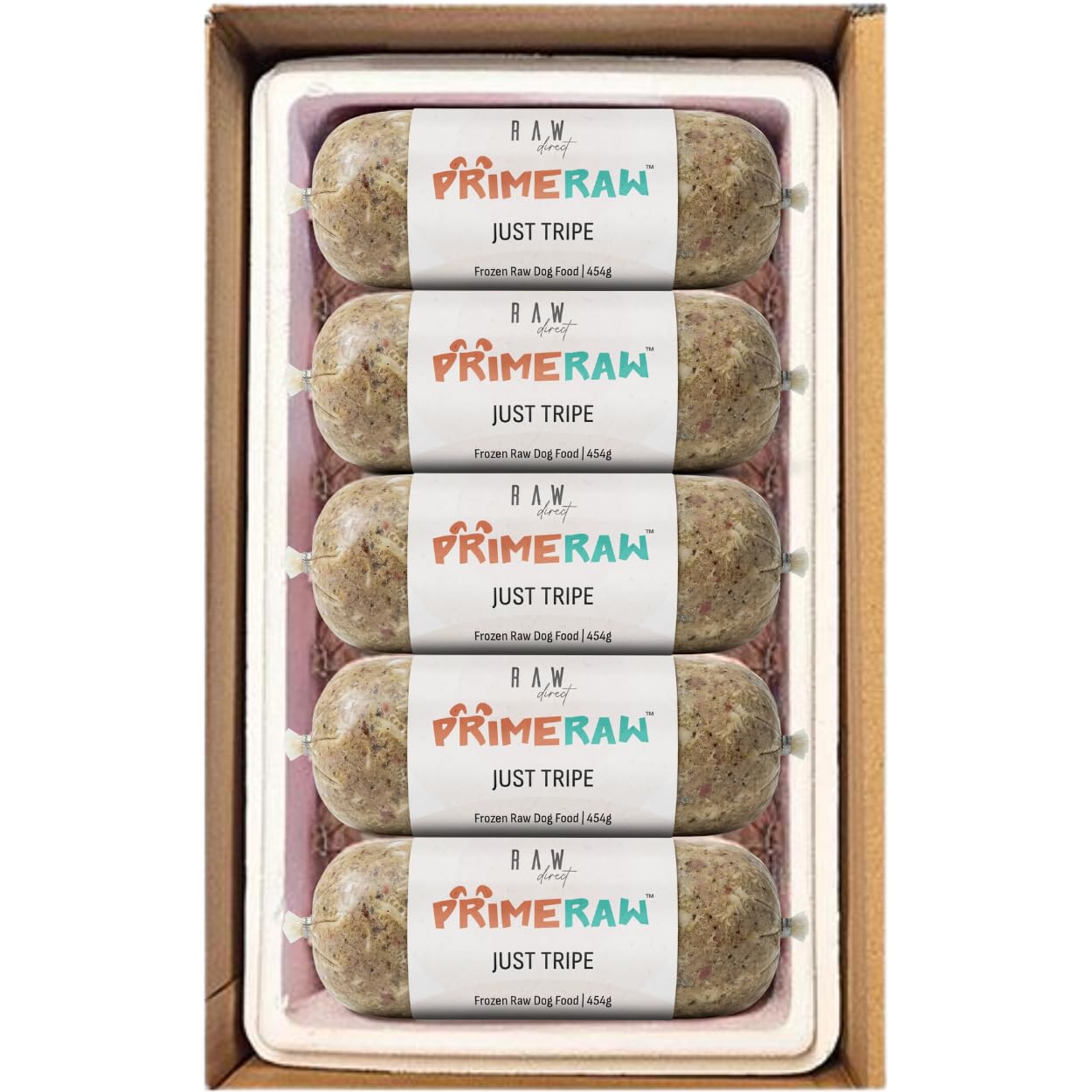 RAW DIRECT Prime Raw Frozen BARF Dog Food – 454g Rolls | 20 or 30 Rolls Pack | Premium Natural Barf Diet | High-Protein, Grain-Free & Nutrient-Rich (10, Just Tripe)