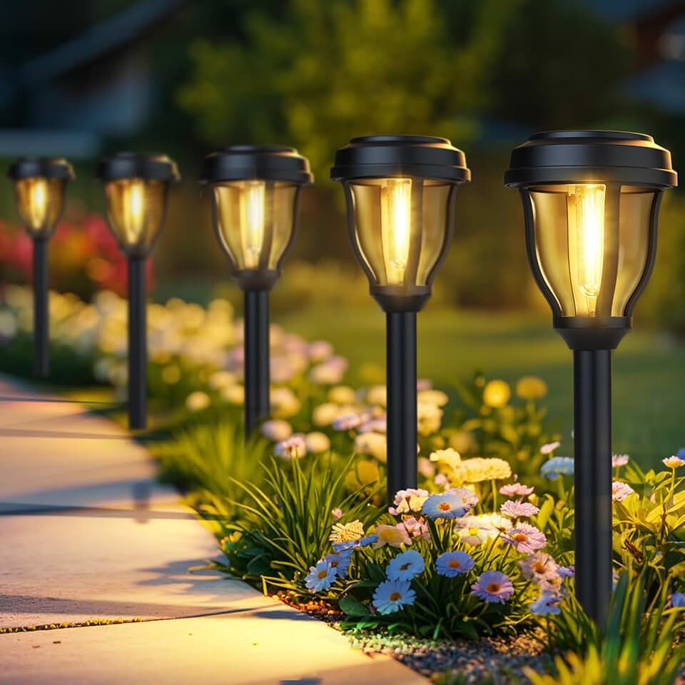 DERAYSION 12 Pack Solar Lights Outdoor, Solar Pathway Lights Auto On/Off Waterproof Garden Landscape Lighting for Path, Yard, Walk