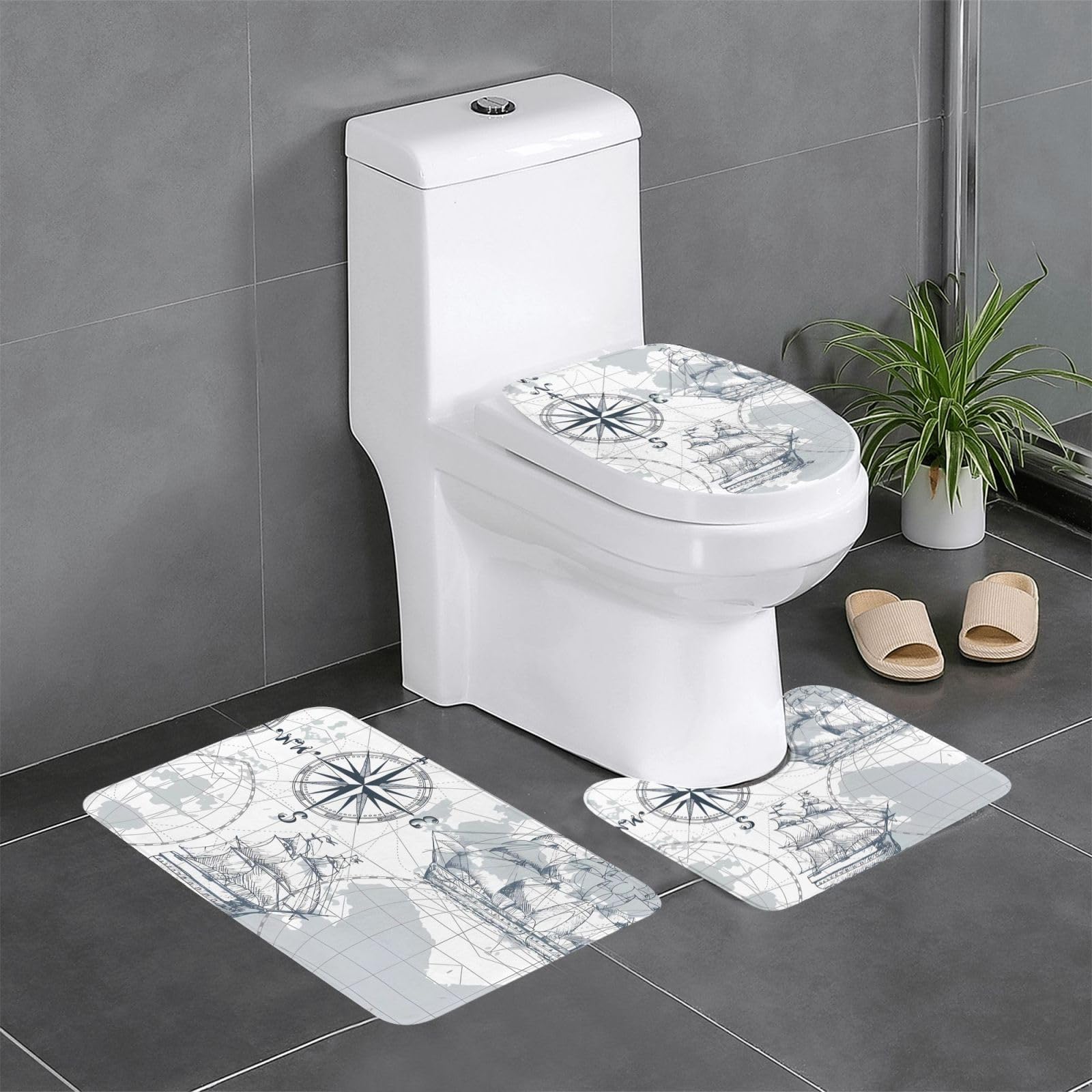 Tapis de bain absorbants haut de gamme motif carte de bateau pour hôtels et spas de prestige
