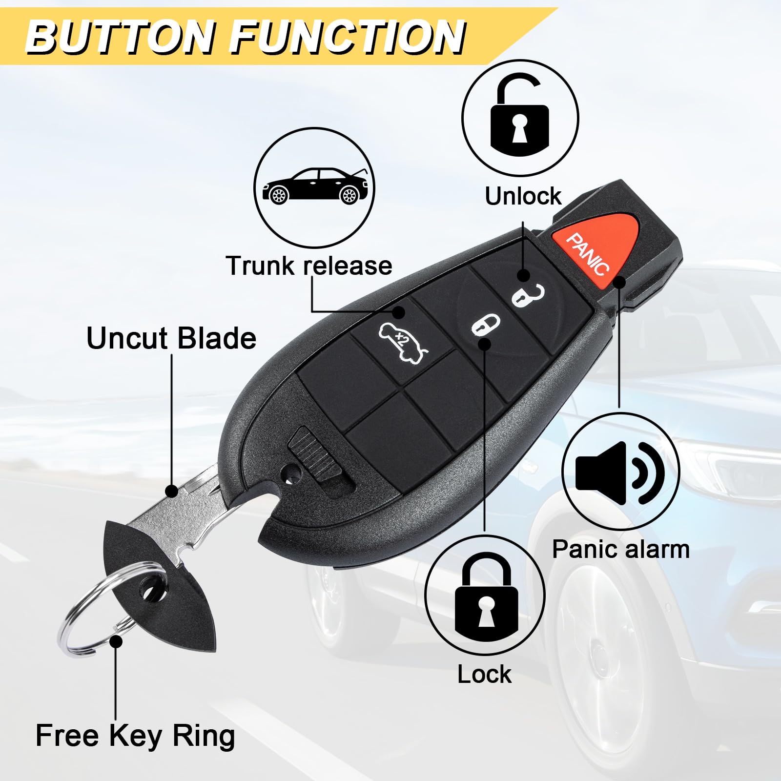 Vurkcy Llavero de repuesto para Dodge Dart 2012 2013 2014 2015 2016 2017 M3N32297100 56046771AA