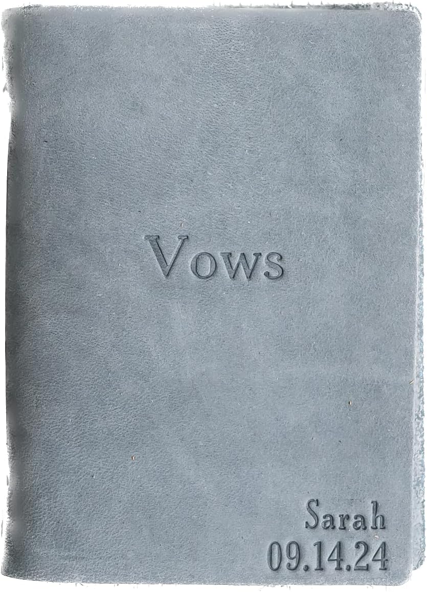 Ox & Pine Leather Wedding Vow Book Keepsake| Personalized Vows with First Name and Date | Brown, Tan, Gray or Black | PREMIUM Full Grain Leather USA MADE (Rustic Gray, Unlined)
