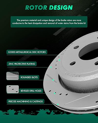 Miniatura 1288 de Kits de frenos y rotores, rotores de freno SCITOO y 8 pastillas de cerámica para 08-12 para Chrysler Town & Country, 08-12 para Dodge Grand Caravan