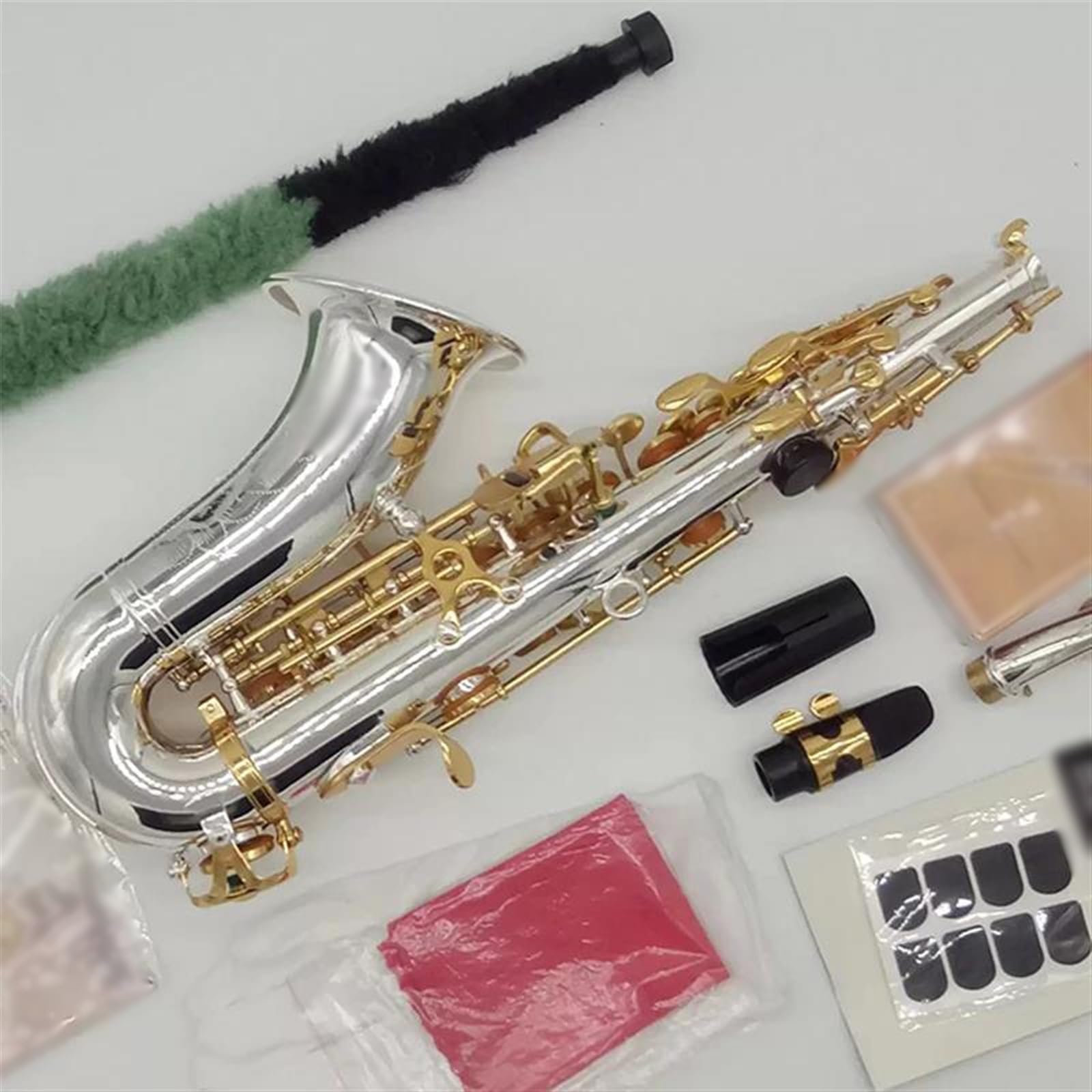 Professionale Sassofono Strumento Musicale Sax Sassofono Soprano Curvo Professionale Con Chiave In Oro Bianco Rame (Color : Leather bag)