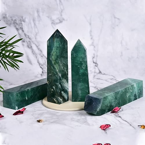 Miniatura 6 de JIC Gem Varita de torre de obelisco con cristales de fluorita verde natural, grande, decoración de meditación para reiki, curación, 1.3-1.8 libras