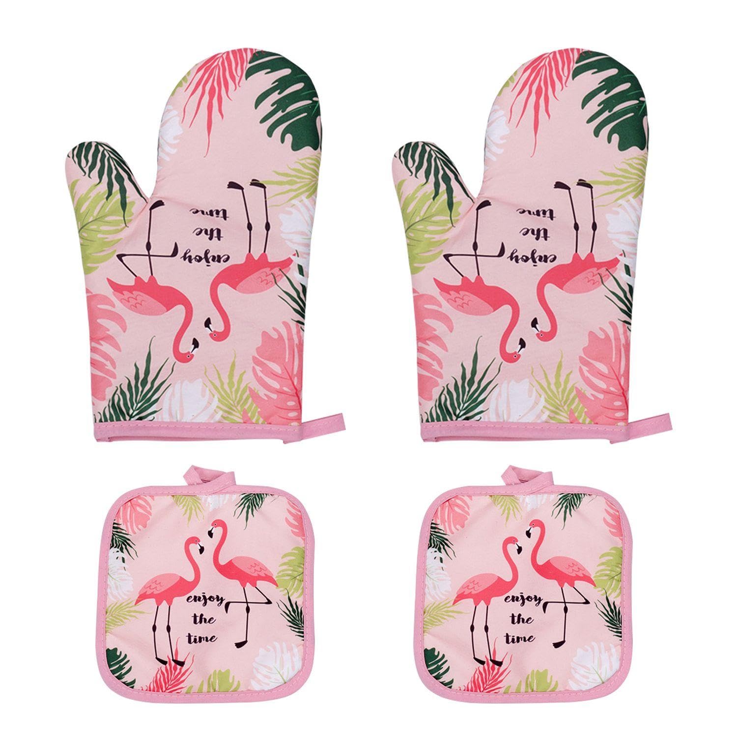 Epcdbbrt Pink 2Pcs Flamingo Pot Holders And Oven Mitts - Cooking And Baking Gloves