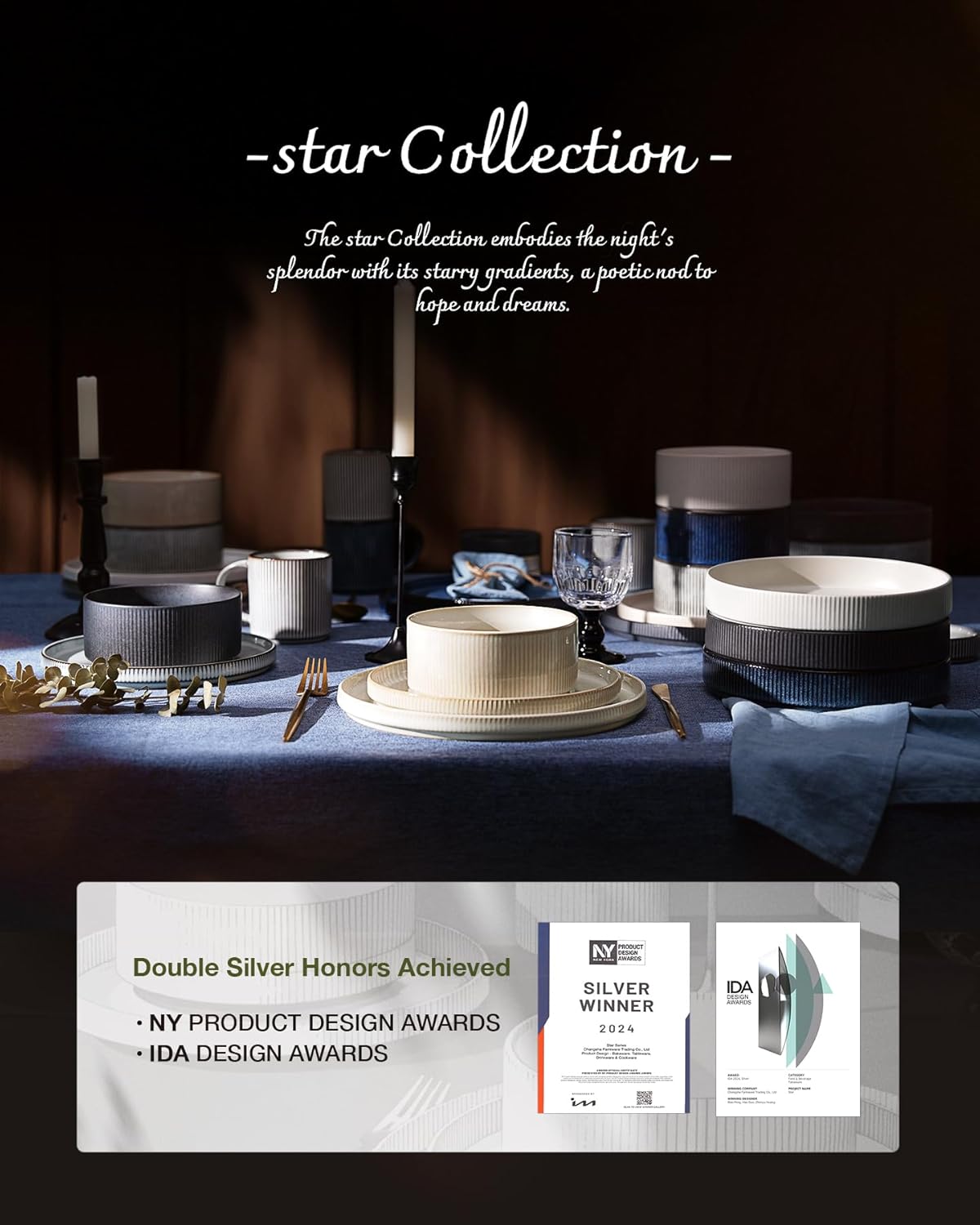 Famiware Star Dinnerware Set with Pasta Bowls, Service for 4 (16pcs), Ribbed Stoneware Plates and Double Bowls Dishes Sets - Chip & Scratch Resistant, Microwave & Dishwasher Safe, Cappuccino White - Image 8