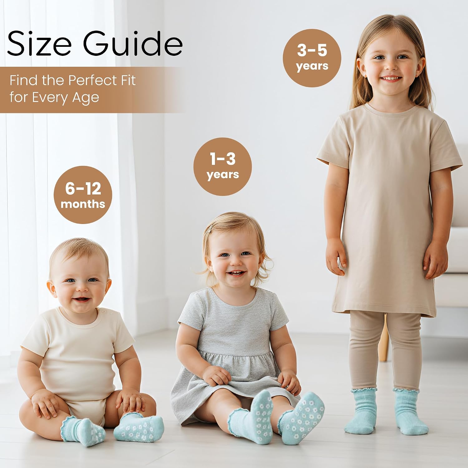 Mother's Choice Organic Cotton Socks For Boys Girls Breathable Non Slip Toddler Socks 2t-3t-4t-5t Ruffle Baby Socks 6-12 M