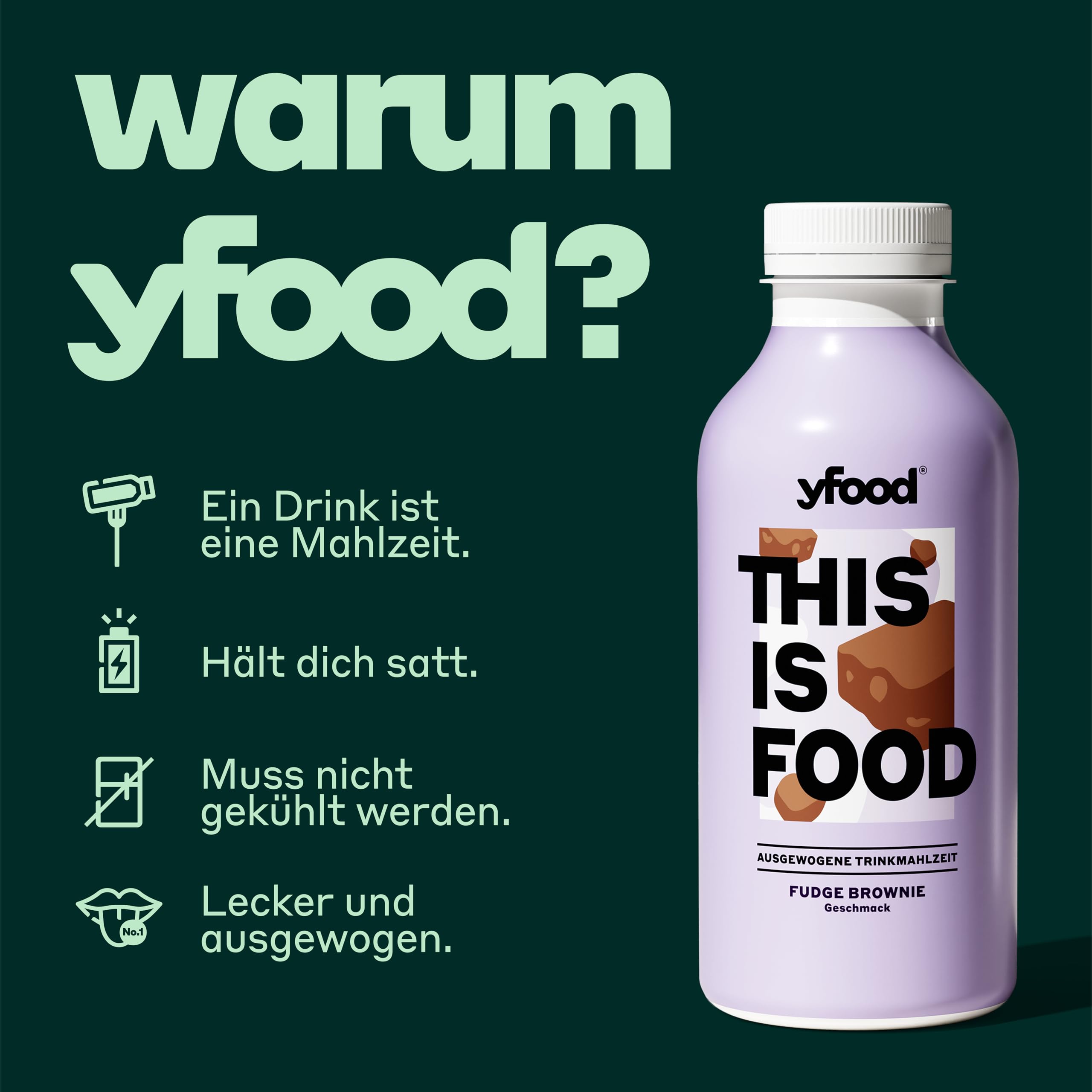 yfood Trinkmahlzeit Fudge Brownie, 12 x 500 ml, mit 30 g Protein pro Drink