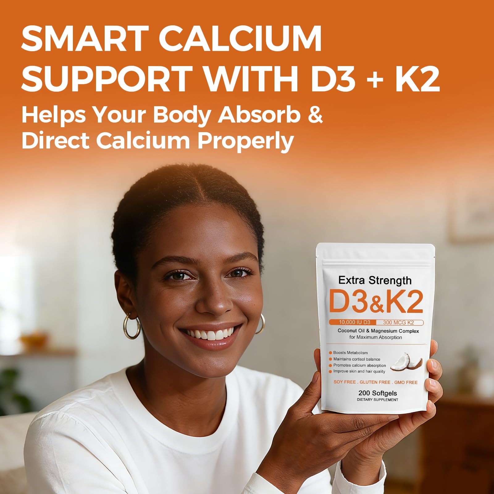 D3 K2 Vitamin 10000 IU, Extra Strength Wellness D3K2 with Triple Magnesium & Coconut Oil for Maximum Absorption, Support Bone & Immune Health, Non-GMO,Easy to Swallow, 200 Softgels — Amazon image 5