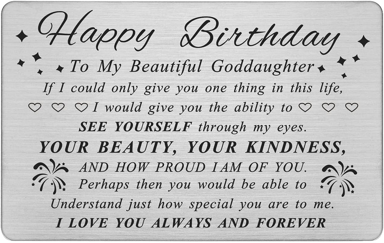 DEGASKEN Goddaughter Birthday Card, Personalized Steel Engraved Wallet Card
