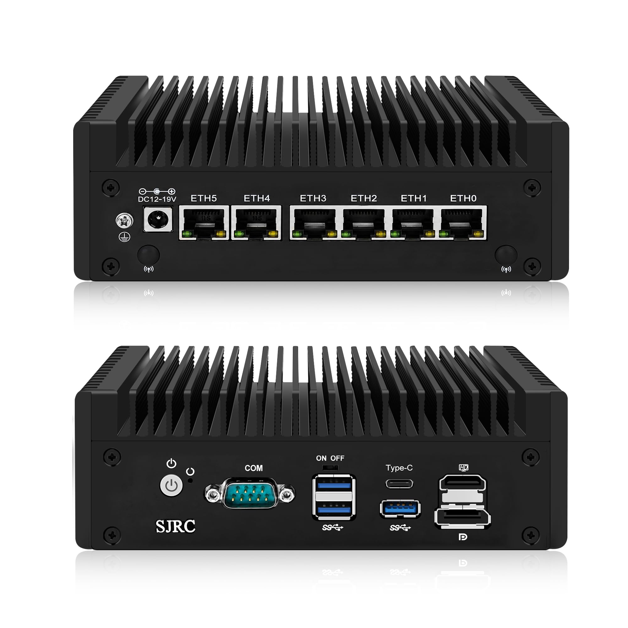 SJRC Lüfterlos Mini PC Firewall Appliance Hardware, i5-8250U, 6 x 2.5GbE i226-V, OPNsense Micro Computer Box, 16GB DDR3 RAM 256GB SSD, M.2 NVMe 3.0 x4, HD/DP/Type-C, AES-NI