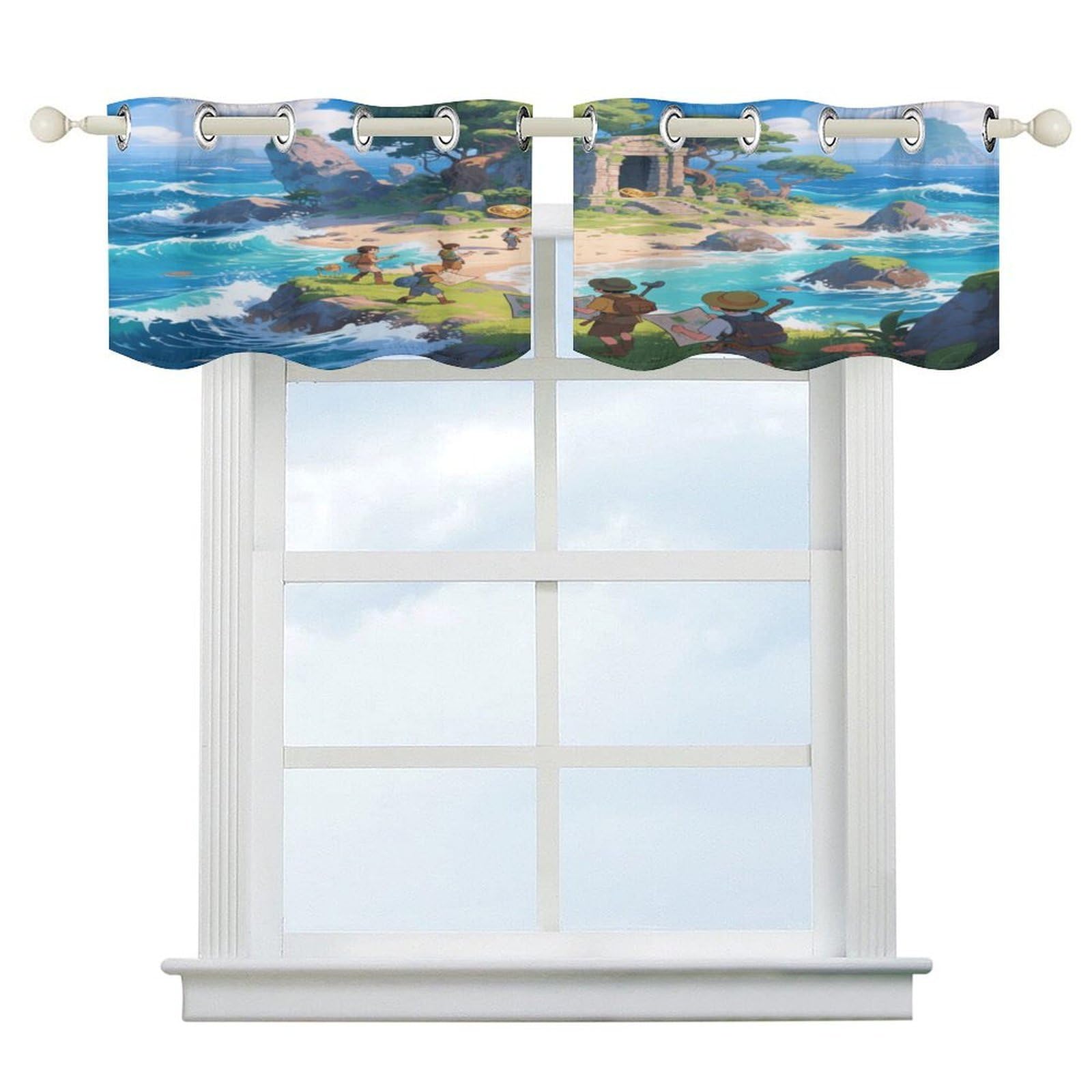 Fekiloot Style Mysterious Island Short Curtains Valance Curtain