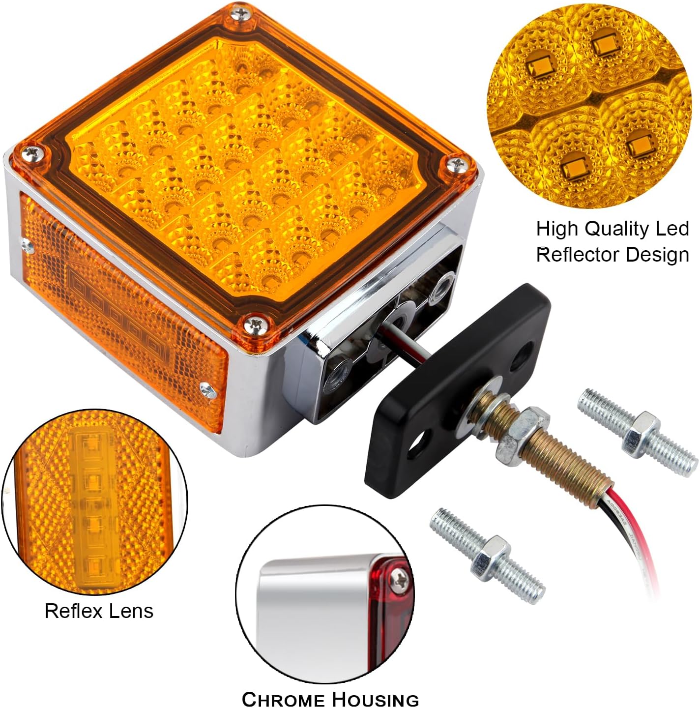 Double Face LED Turn Signal Lights, Square Dual Face Led Trailer Truck fender Pedestal Stop Turn Tail Brake lights Post Mount Replacement Red/Amber 52LED for Kenworth/Peterbilt/Freightliner 10V-30V