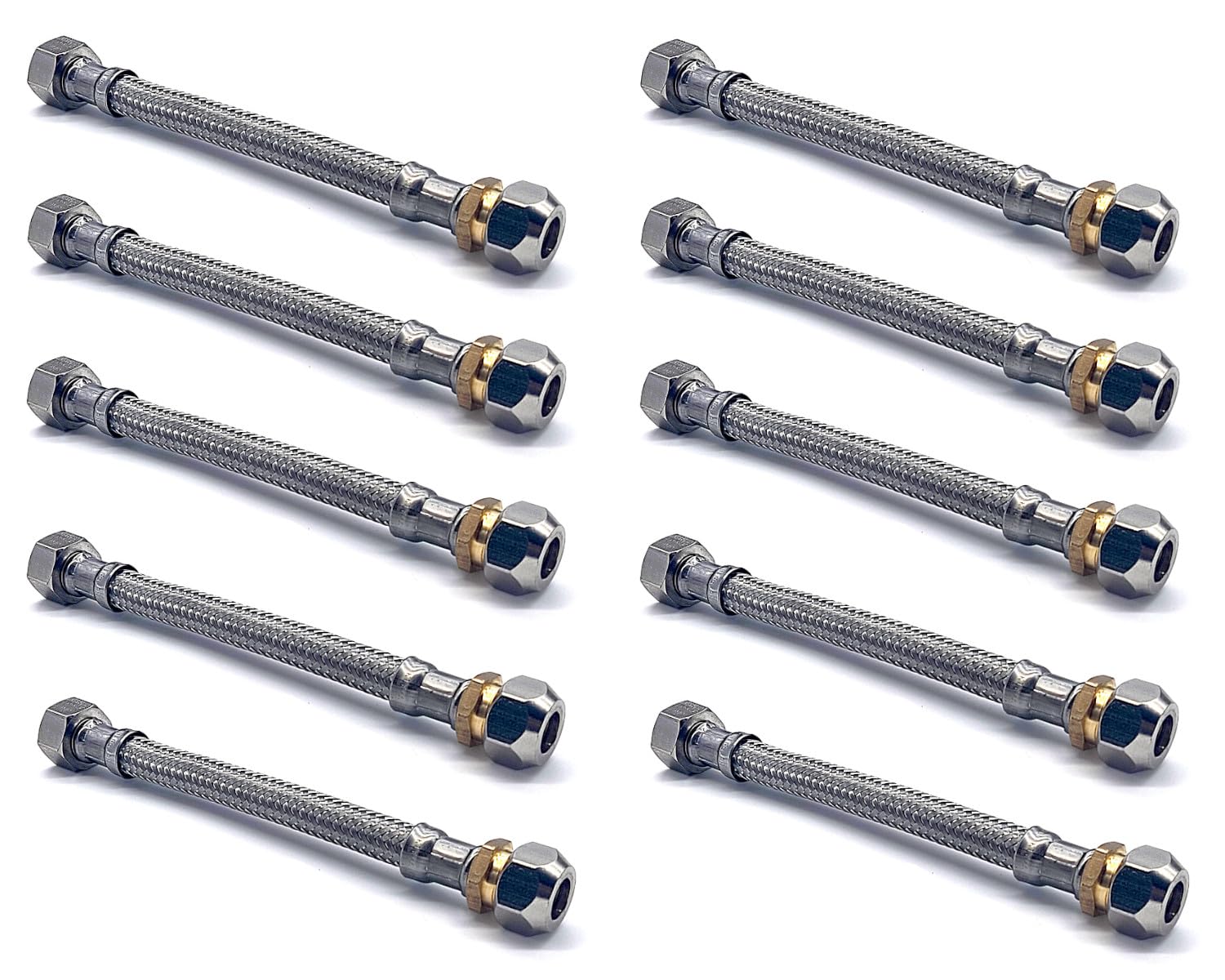 10er SET Flexschlauch 150 mm kurz DN 8 mit Quetschverschraubung und Überwurfmutter/Flex-Schlauch