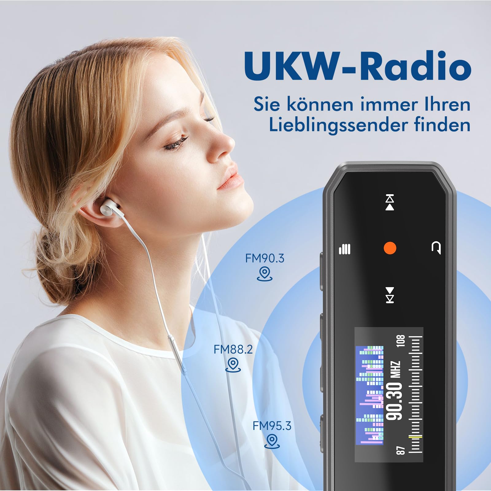 64GB Tragbarer MP3 Player Mit Bluetooth 5.3, Ein-Klick-Aufnahme, Typ-C Und USB, Clip, UKW-Radio, Mobiltelefon-Verbindung, Unabhängige Lautstärketaste