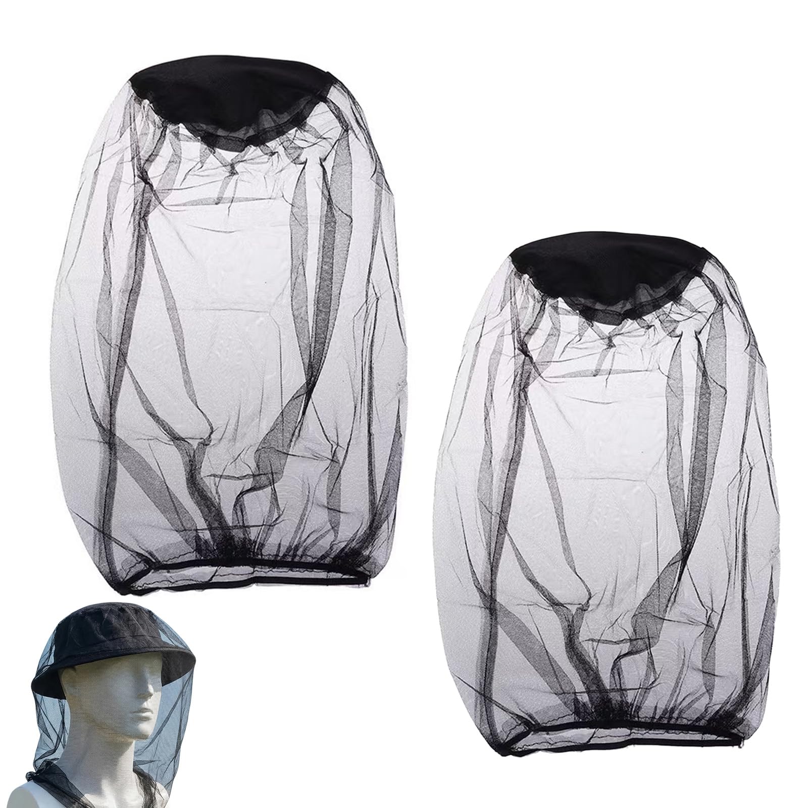 2pcs Moustiquaires de Tête pour Extérieur, Protection Ultralarge Contre Les Moustiques et Mouches pour Camping, Randonnée, Pêche et Jardinage, Maille Extra-Fine, Respirant, Universel pour Chapeaux