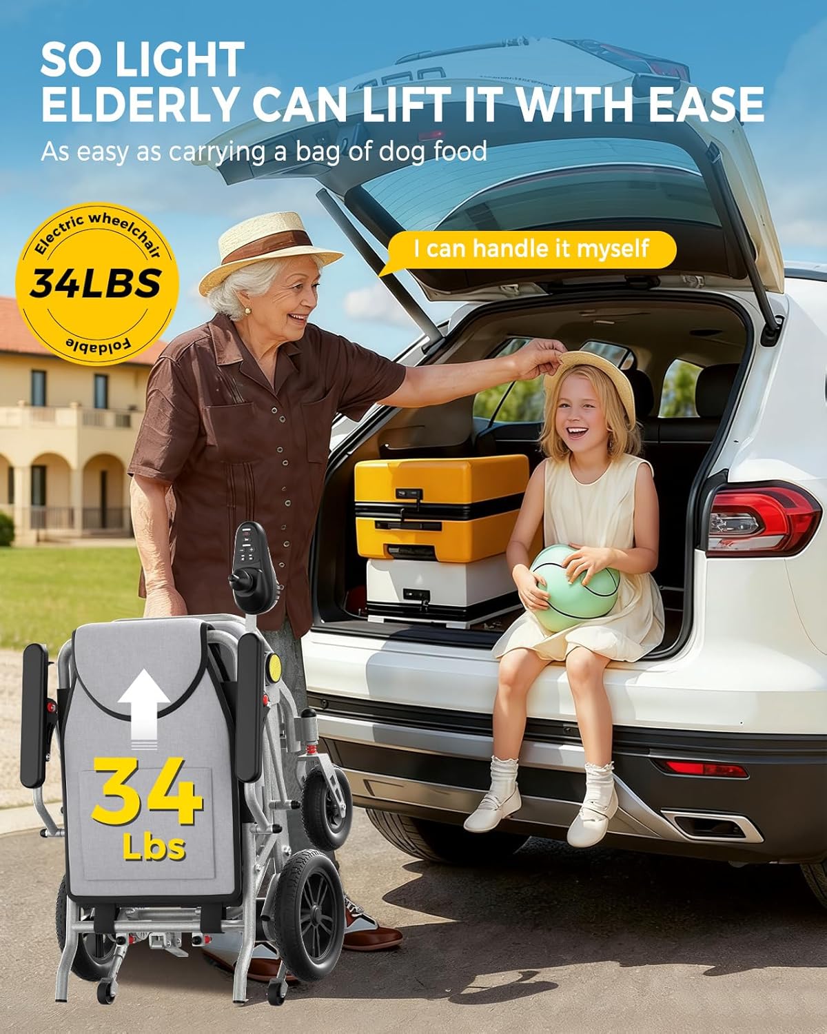 Ultralight 34lbs Foldable Electric Wheelchair for Adults, 350lbs Capacity, 500W Motor & Detachable Lithium Battery, Aluminum Frame Electric Wheelchair, All-Terrain Magnesium Wheels - Image 5