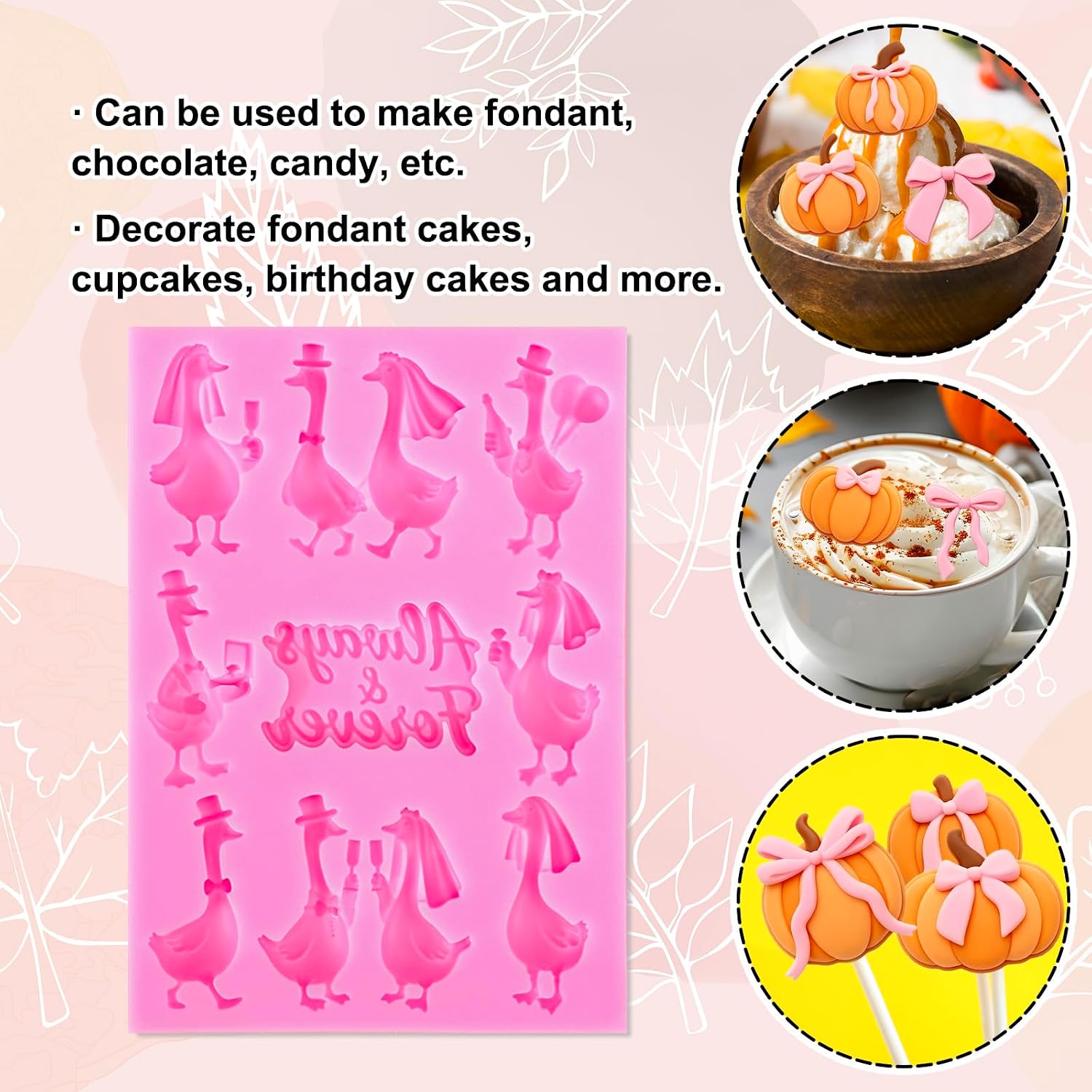 AnyDesign Fall Fondant Molds 3D Pumpkin Bow Silicone Baking Mould for Autumn Harvest Holiday Thanksgiving Party Cake Decorating Cookie Chocolate Candy Ice Cube Clay Decoration image 4