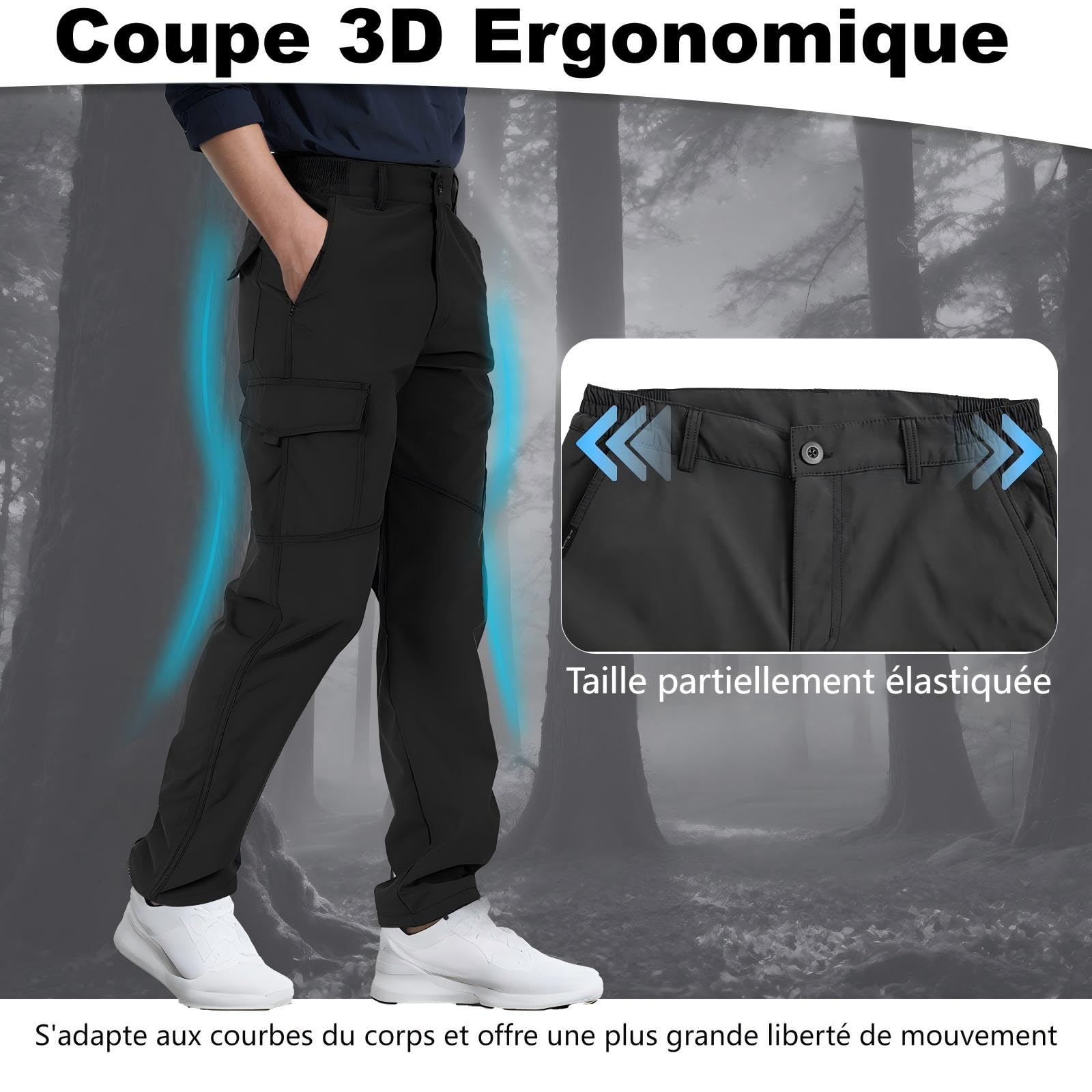 Aimato Pantalon de randonnée pour Homme, imperméable et Respirant, avec 6 Poches Multifonctions, Pantalon de Travail d'extérieur pour Trekking, randonnée, Camping, Voyage