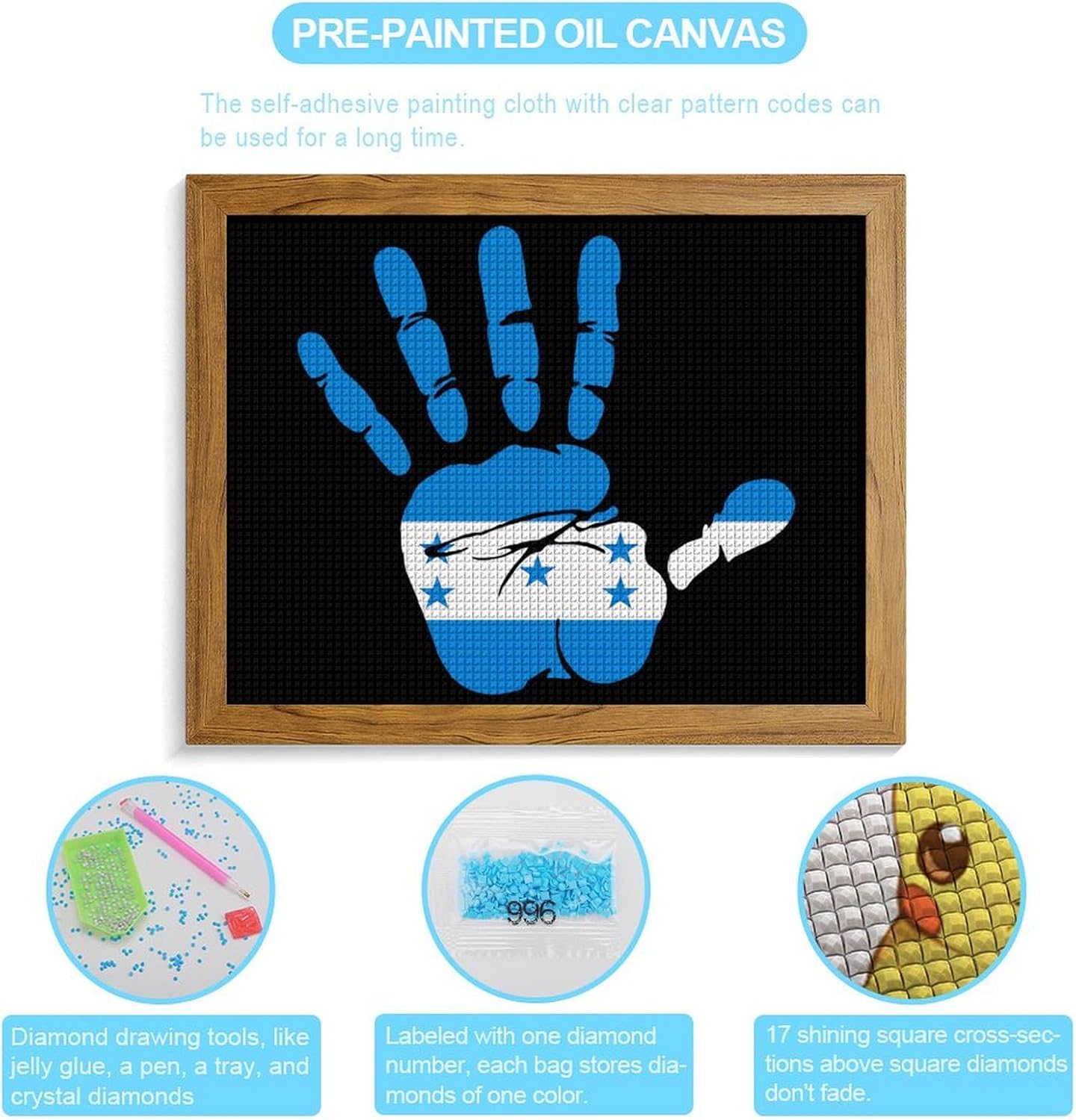 Honduras Flag Palm Printed Diamond 5D Painting Kits DIY Full Drill Crafts for Home Wall Decor 16x20 Inch Yellow Wood 50 * 40cm