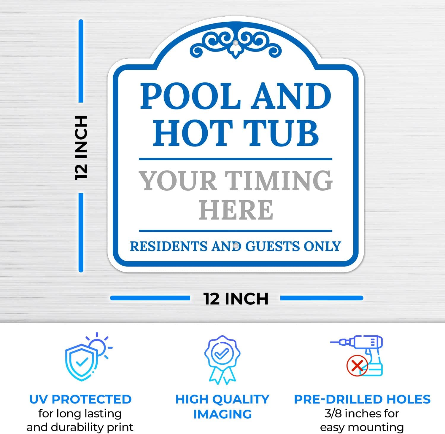 Custom Pool Sign Personalized Pool Hours and Hot Tub Decor Bilingual Blue Sign, 12x12 Inches, ACM, Fade Resistant, Made in USA