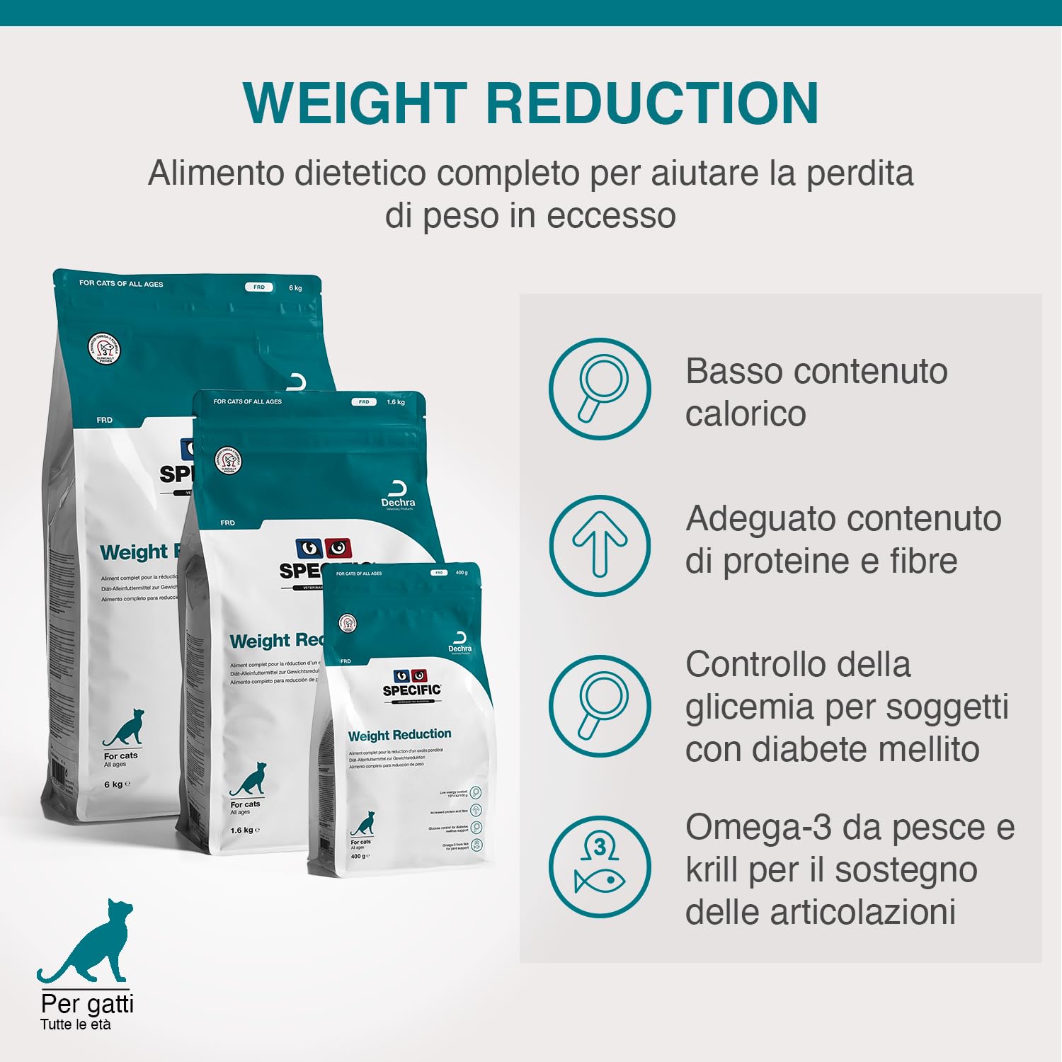 SPECIFIC® Weight Reduction (FRD) 6 Kg - Cibo secco dietetico per gatti in sovrappeso - Ridotto contenuto di grassi e calorie - Adatto per gatti diabetici - DECHRA Veterinary Products