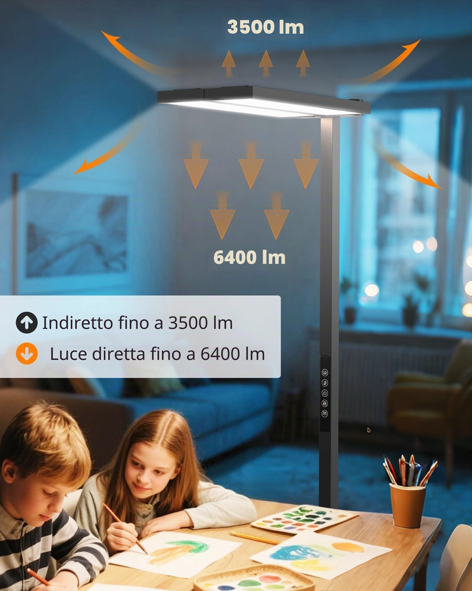 SOLLA Lampada da terra a LED per ufficio, luce diurna, lampada da ufficio, lampada da terra Uplight e downlight, 80 W + 40 W UGR≤16, adatta per uffici, biblioteche, cameretta dei bambini, sale