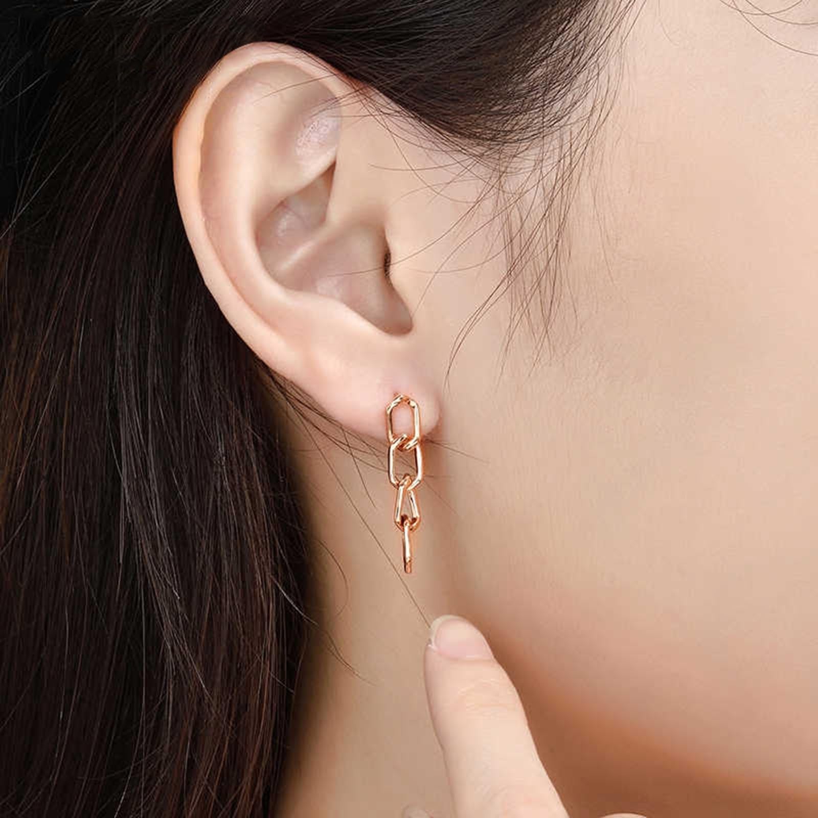 Pendientes colgantes de oro rosa de 9 quilates, 14 quilates y 18 quilates, para mujer, oro auténtico