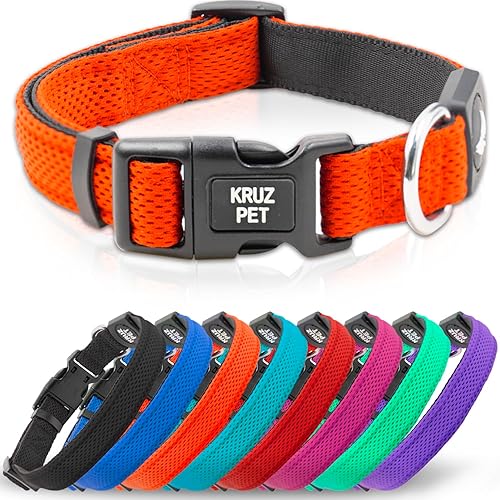 Kruz - Collar de malla PET para perros pequeños medianos y grandes cuello ajustable suave ligero transpirable ajuste cómodo Negro, Azul / Patchwork,