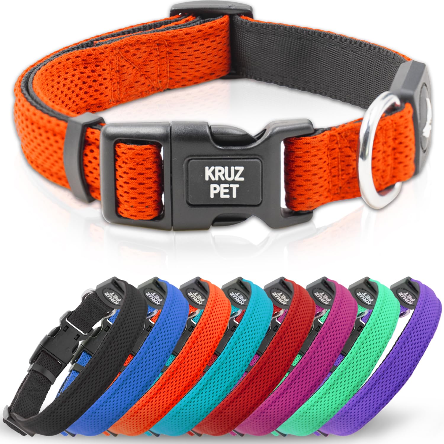 Kruz Dog Collar for Large Dogs (Width- 1.25", Neck - 18"-26") Adjustable Pet Neck Band with Comfortable Soft Padding, Lifetime Durability, Heavy-Duty O-Ring (Orange, Large)