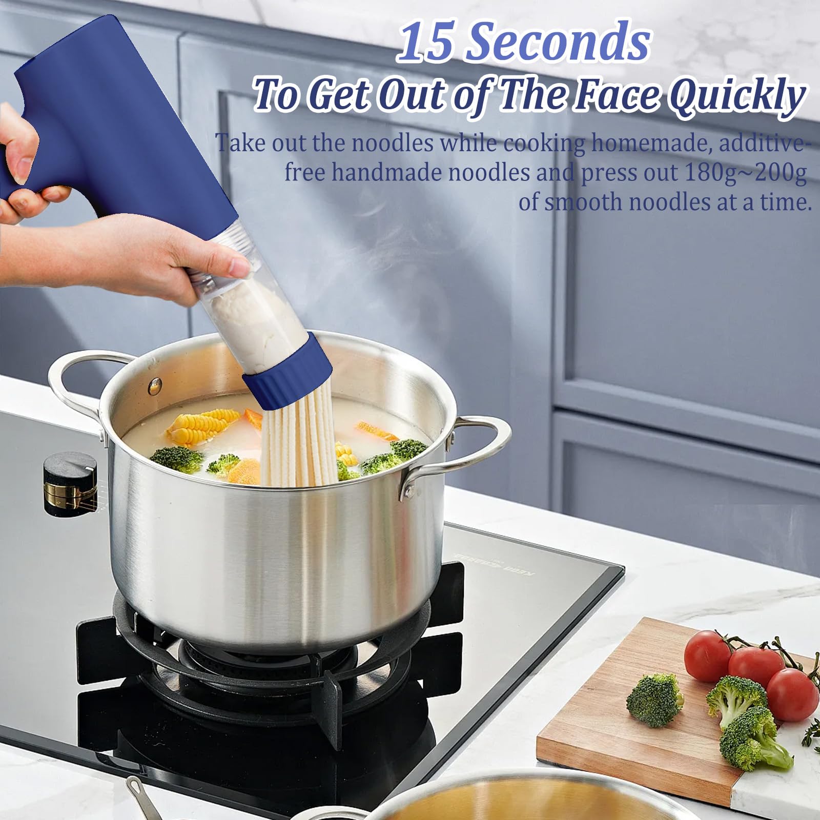 Máquina de Pasta Eléctrica de Mano, Máquina para Hacer Pasta Automática Portátil con 7 Accesorios para Espaguetis Multifuncional Máquinas para Pasta Fresca pare Fettuccine Salchichas Caseras Azul