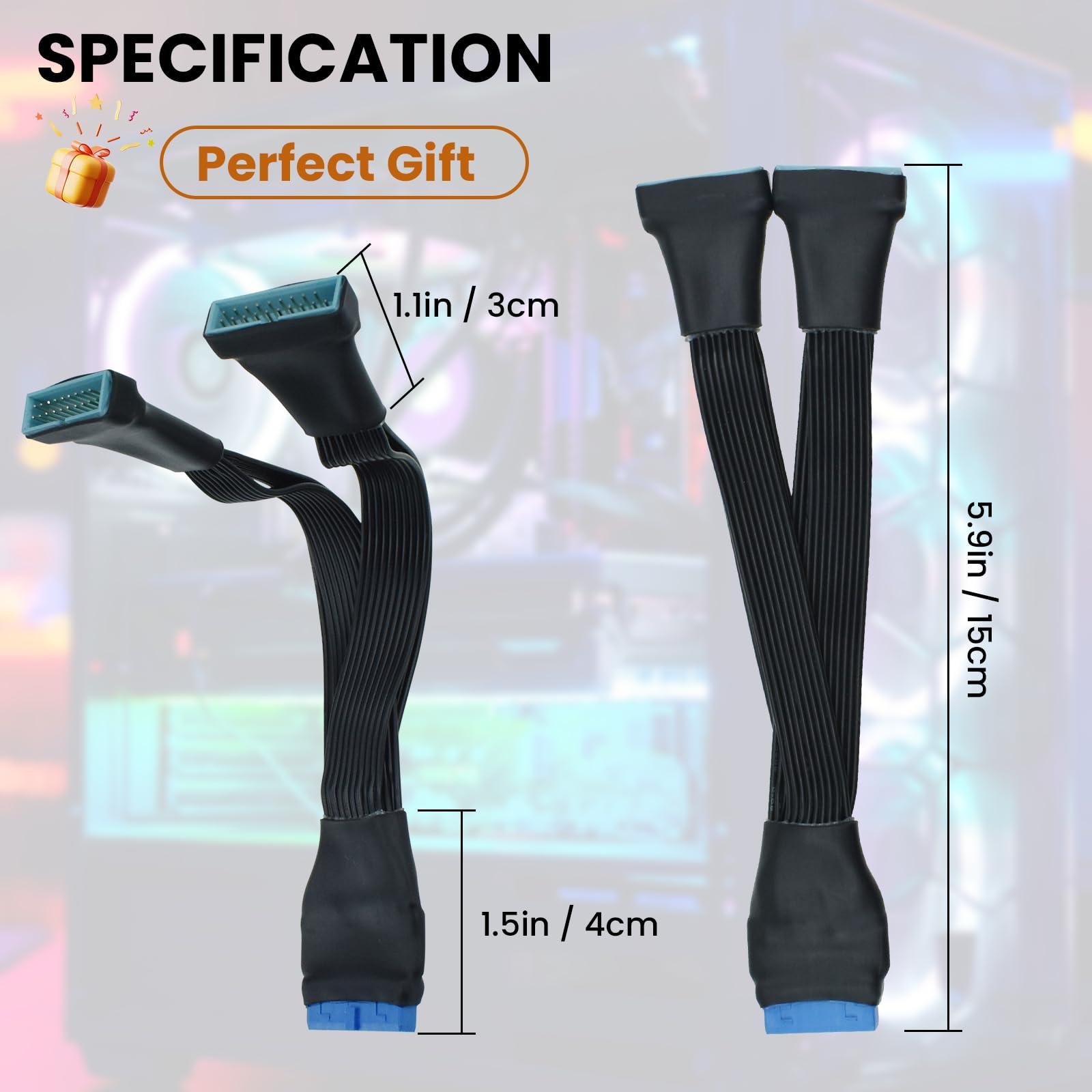 19/20-pinowy kabel rozgałęźny USB 3.0 przedłużacz 1 do 2 Y adapter wewnętrzny rozgałęźnik płyty głównej produkty DIY (15 cm)
