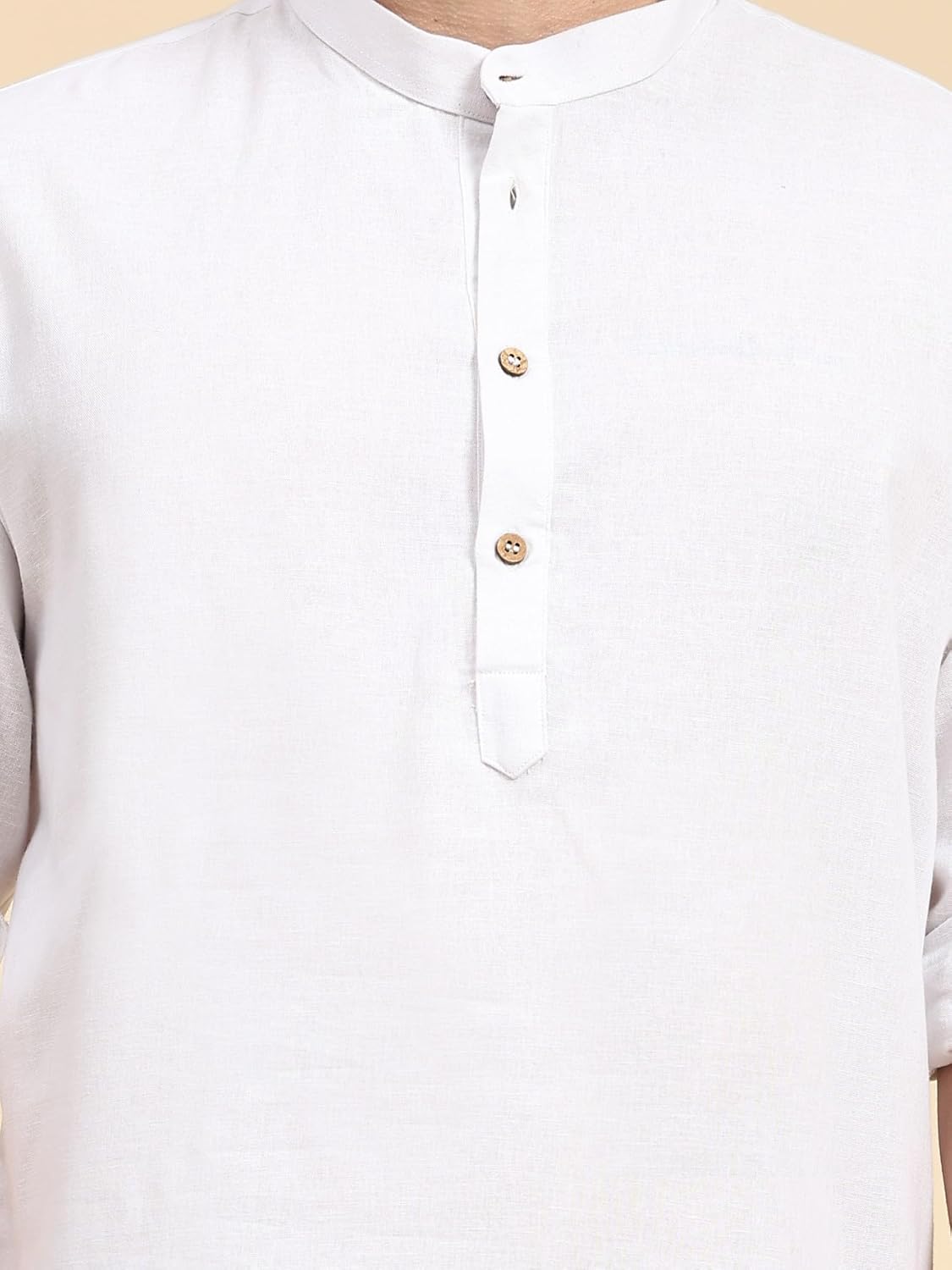 SKAVIJ Men’s Cotton Linen Kurta Shirt – Long Sleeve Henley with Mandarin Collar Roll-Up Sleeves Casual Ethnic Tunic Top - Image 3