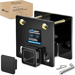 Nilight RV Bumper Hitch Receiver Fits for 4 inch X 4 inch Square RV Rear Bumpers 2 inch Receiver 3500 LBS Capacity Bolt-On Heavy Duty Steel for Camper Bike Racks Cargo Carriers