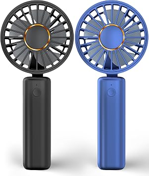 2 Pack Portable Handheld Fan, Mini Desk Fan Foldable 1800mAh, 180  Ratotion, 3 Speeds, Ultra Quite, Up to 8H Long Use Time, Small Personal Cooling Fans Makeup Lash Fan for Women Girls, Dark Black Blue