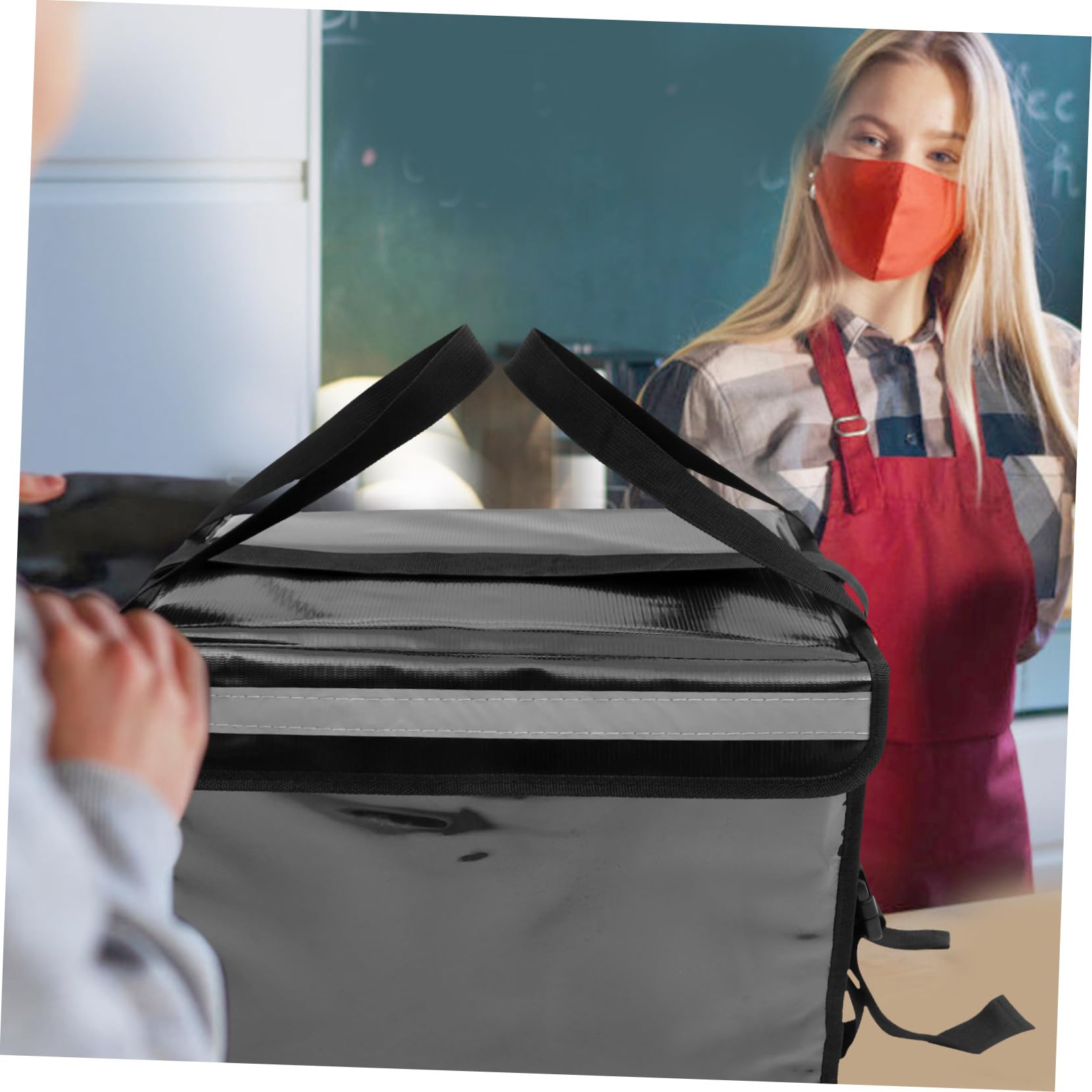 LABRIMP Caja Isotérmica para Comida para Llevar 32l, Portátil y Resistente al Agua, Nylon Negro para Reparto en Interior y Exterior