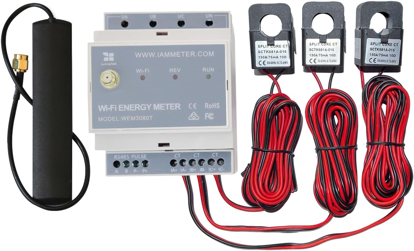 Bi-Directional,Din Rail,Monitor Solar PV,Power Usage Monitor,Home-Assistant,Modbus TCP/RTU, Three Phase Energy Meter, Net Energy metering, WiFi,Split Phase,150A,WEM3080T,CE,FCC,UL