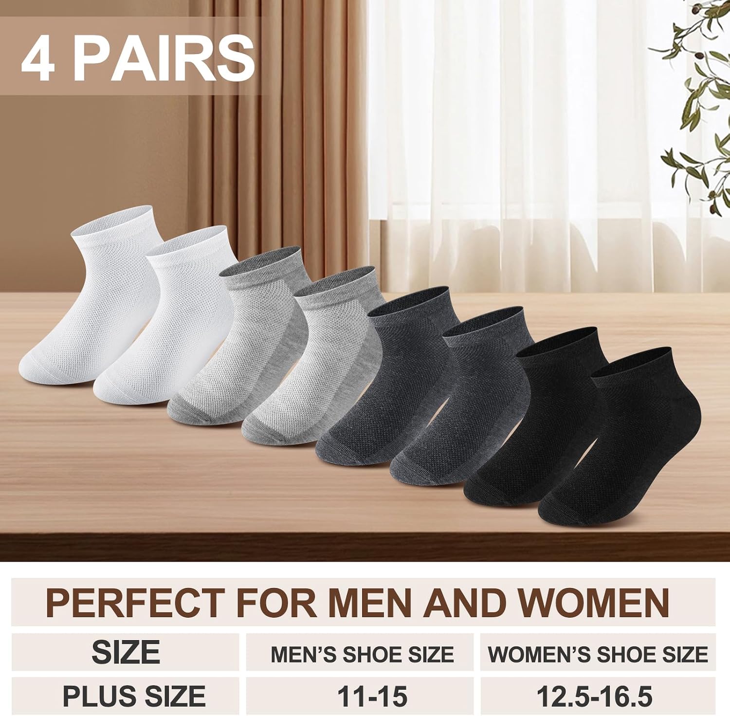 Twistover 4 Pairs Extra Wide Diabetic Socks Low Cut Thin Bariatric Sock Non Binding Plus Size Anklets for Men Swollen Feet