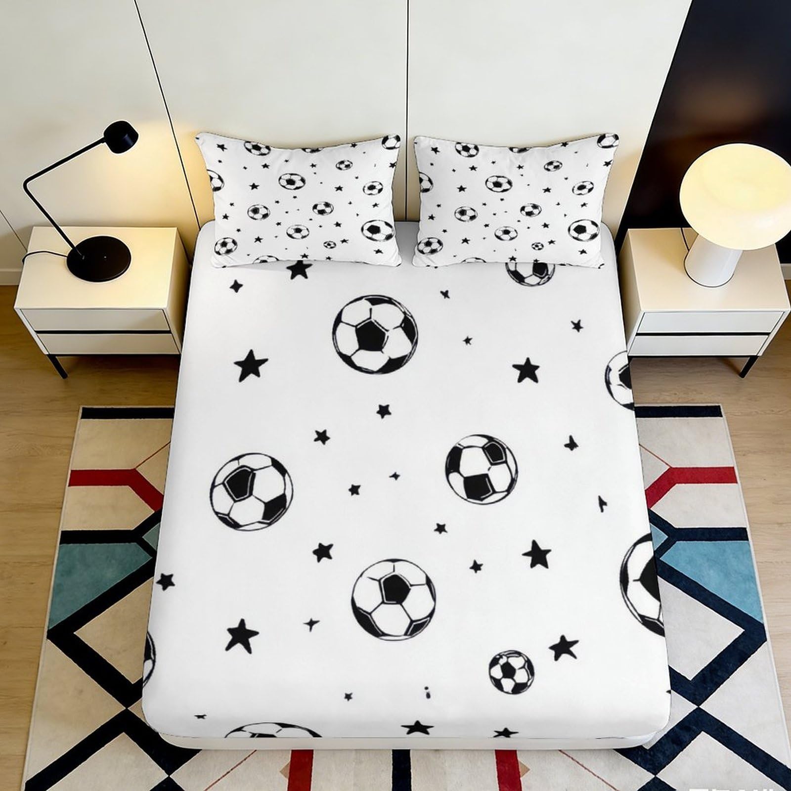Jqzkxnhpbr Style-2 3D Printed Soccer Ball Fitted Sheet Microfiber Soft Breathable Star Pattern Mattress Cover For Bedroom Guestroom Decor 90X200x25cm