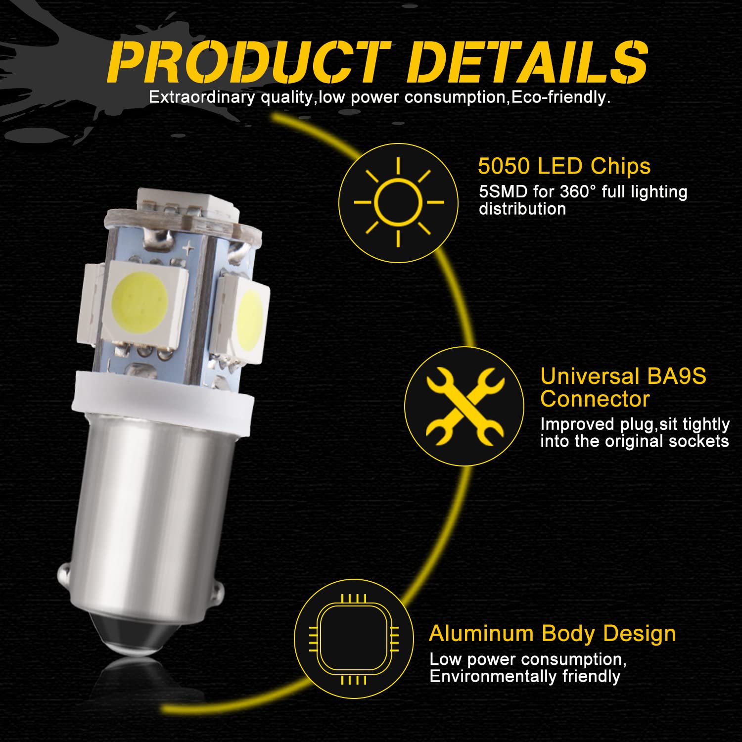 Lot De 10 Ampoules LED BA9S T4W Blanc Chaud 24V 60LM - Idéales Pour Plaque Immatriculation, Intérieur Voiture, Camion Et RV