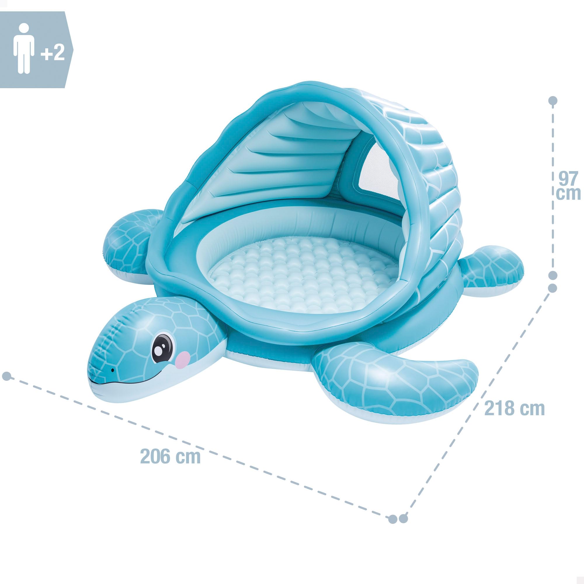 Intex Centre de Jeu Gonflable, Motif Tortue Bleue, 218 x 206 x 97 cm, Capote de Soleil, 100 balles Multicolores, fenêtre Transparente, Patch réparation, piscines pour Enfants (48677)