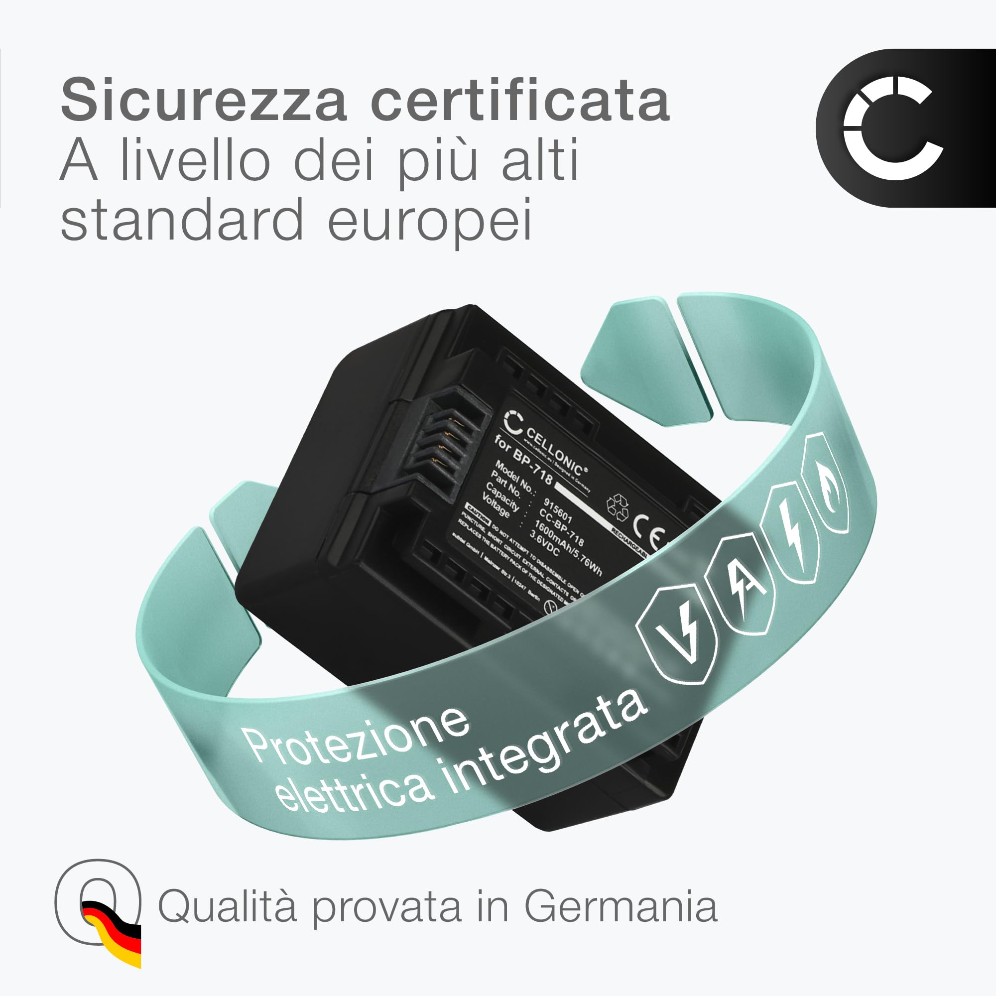CELLONIC 1x Batteria per Fotocamera Compatibile con Canon VIXIA HF R50, LEGRIA HF R806, LEGRIA HF R606, BP-727 – (1600mAh, 3.6V)