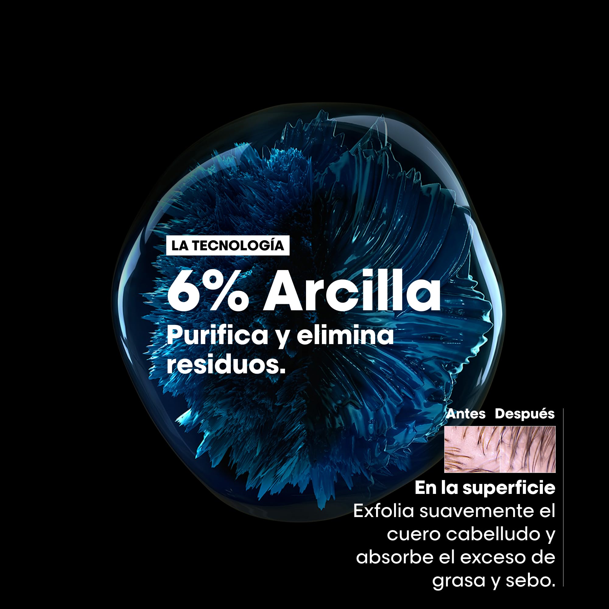 L’Oréal Professionnel, Champú Pelo Graso y Arcilla, con Activos Dermatológicos, Champú Antigrasa, Diseñador para Pelo Graso y Fino, Scalp Advanced, 250 ml