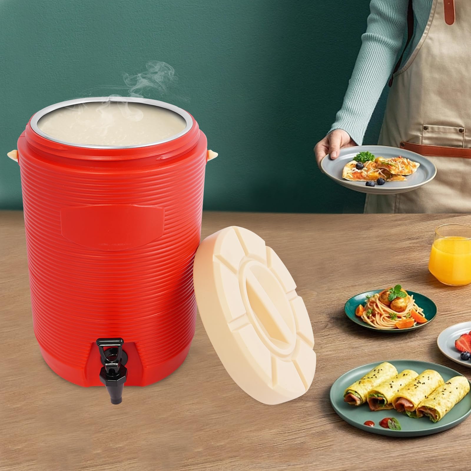 Dispensador de bebidas aislado de 15,4 L, termo, 8 horas de almacenamiento de calor, dispensador térmico para bebidas calientes y frías, con grifo para café, té o vino caliente